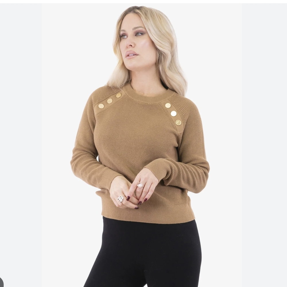 Zara Camel Knit Sweater with Metallic Accents